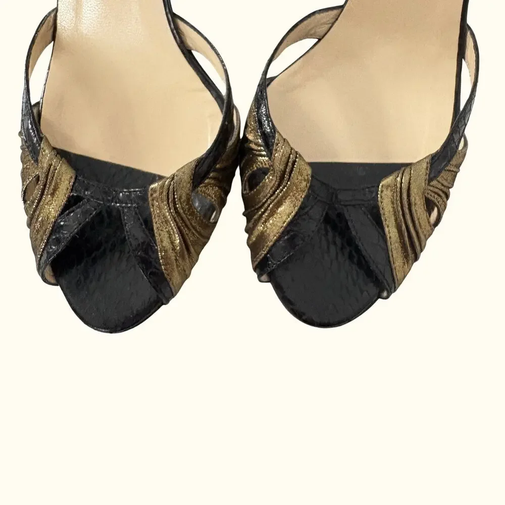 Jimmy Choo Snakeskin Print Leather Strappy High Heels Slingback Glam Party 38.5